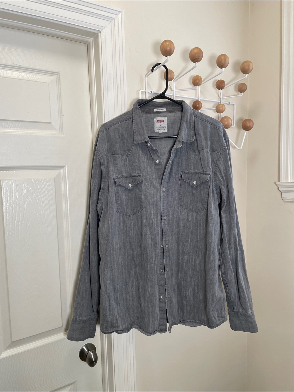 Levi's Washed Pearl Snap Denim Western Shirt - Grey - XL